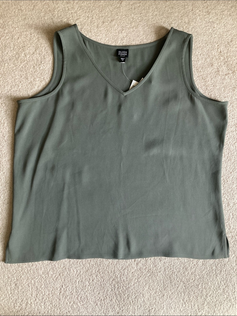 Eileen Fisher Woman heavyweight stretch silk georgette wide v-neck shell
